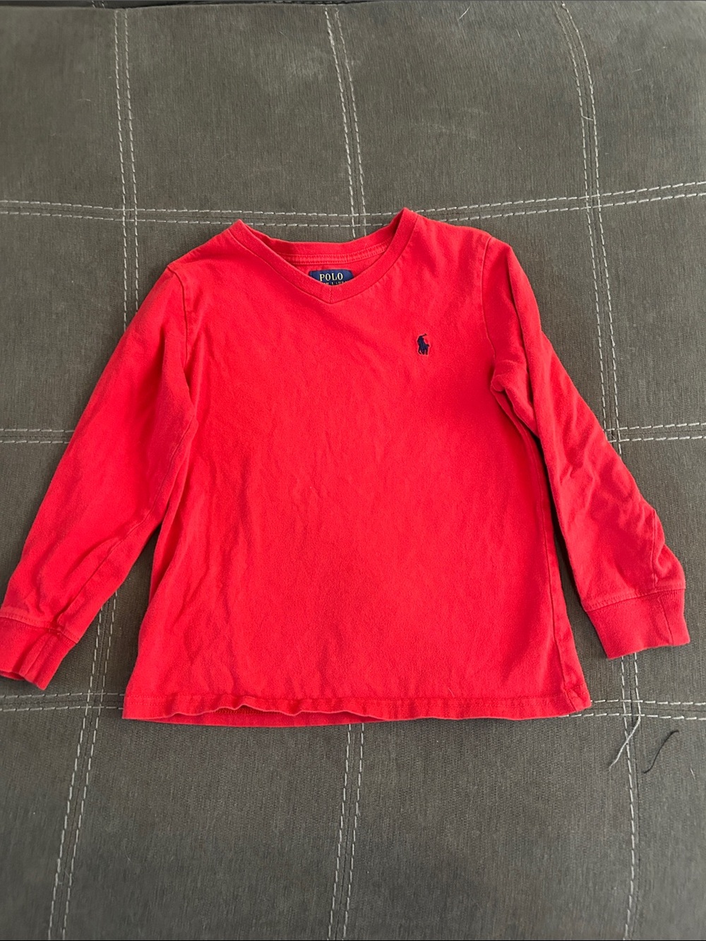 Polo by Ralph Lauren Red Long-Sleeve V-Neck Tee with Navy Pony